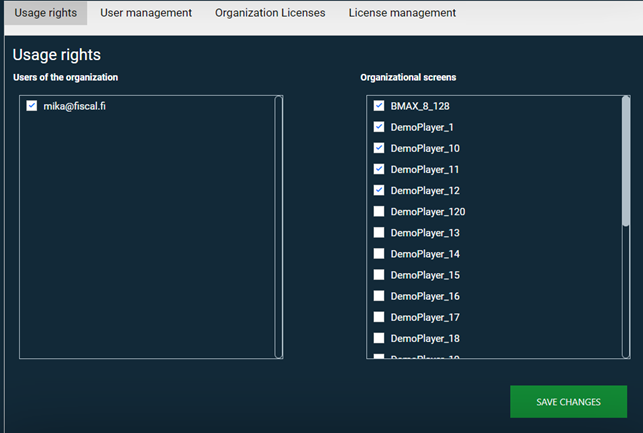 Picture of Local Admin usage rights settings in FITS.