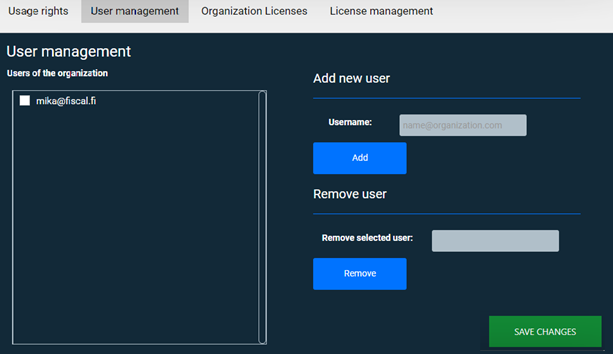 Picture of Local Admin user management settings in FITS.