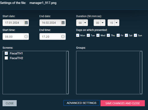 Picture of selected file's settings in FITS.