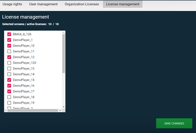 Picture of Local Admin license management list in FITS.